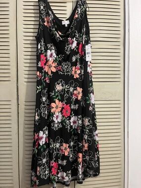 Robbie Bee Black Dress with Pink & Peach Floral Print